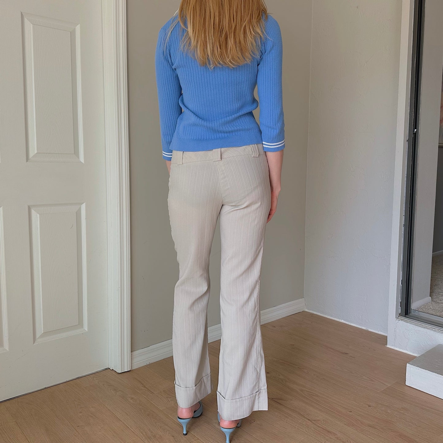Y2K Beige Pinstripe Low Rise Pants / SZ 6