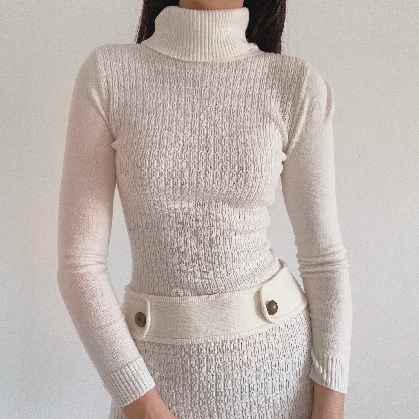Y2K Ivory Knit Turtleneck Sweater Dress / SZ S