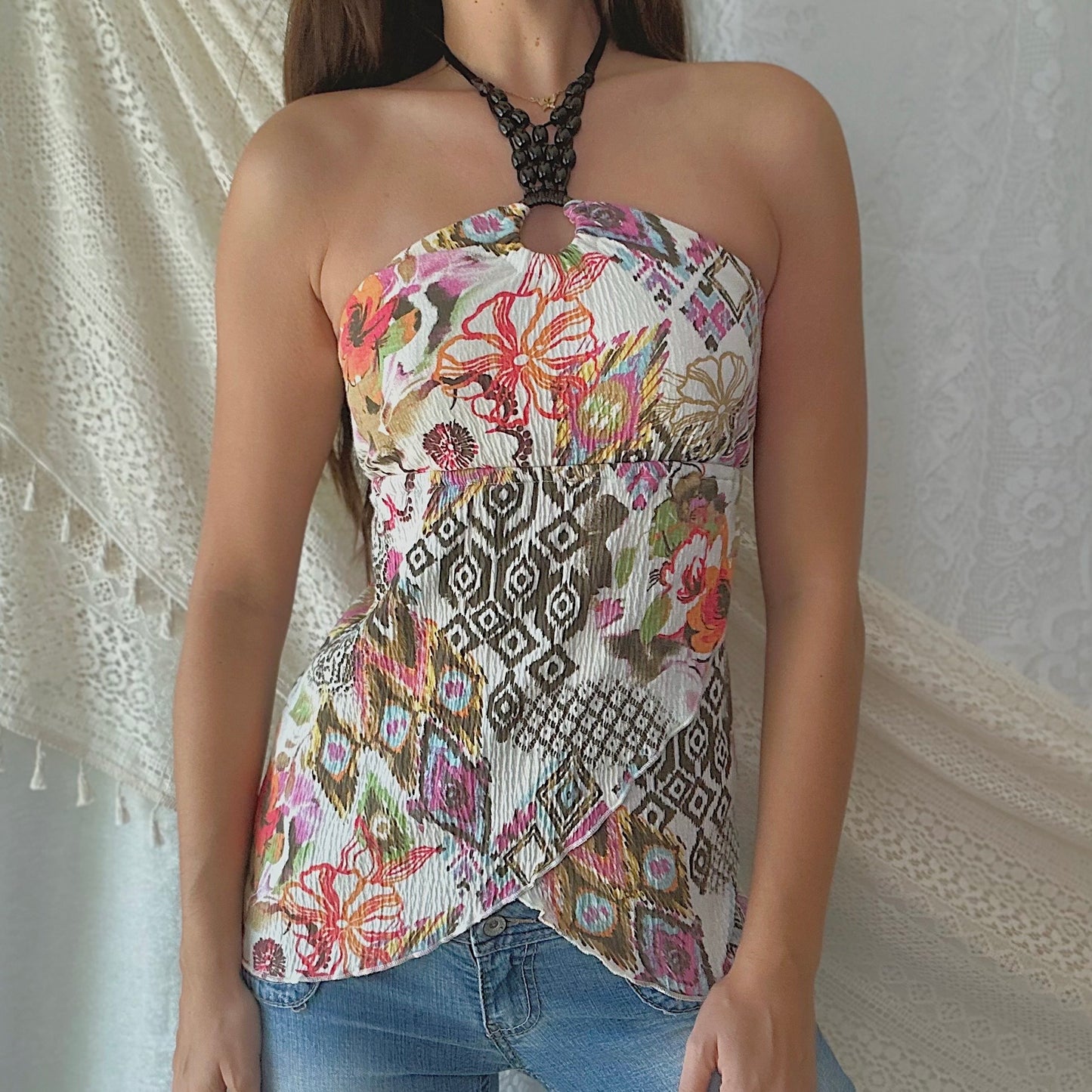 Y2K Multicolored Tropical Halter Top / SZ S