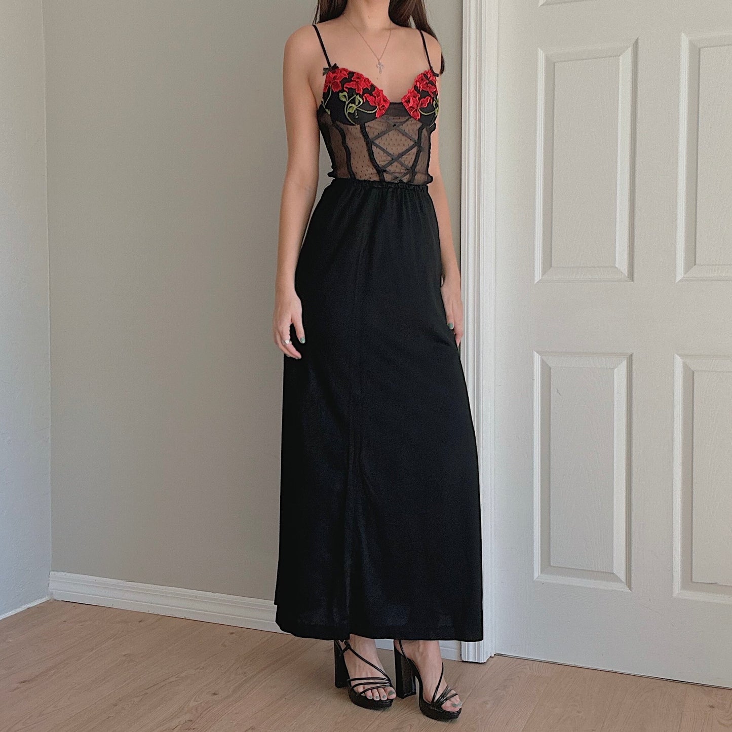 70's Black Maxi Skirt / SZ S