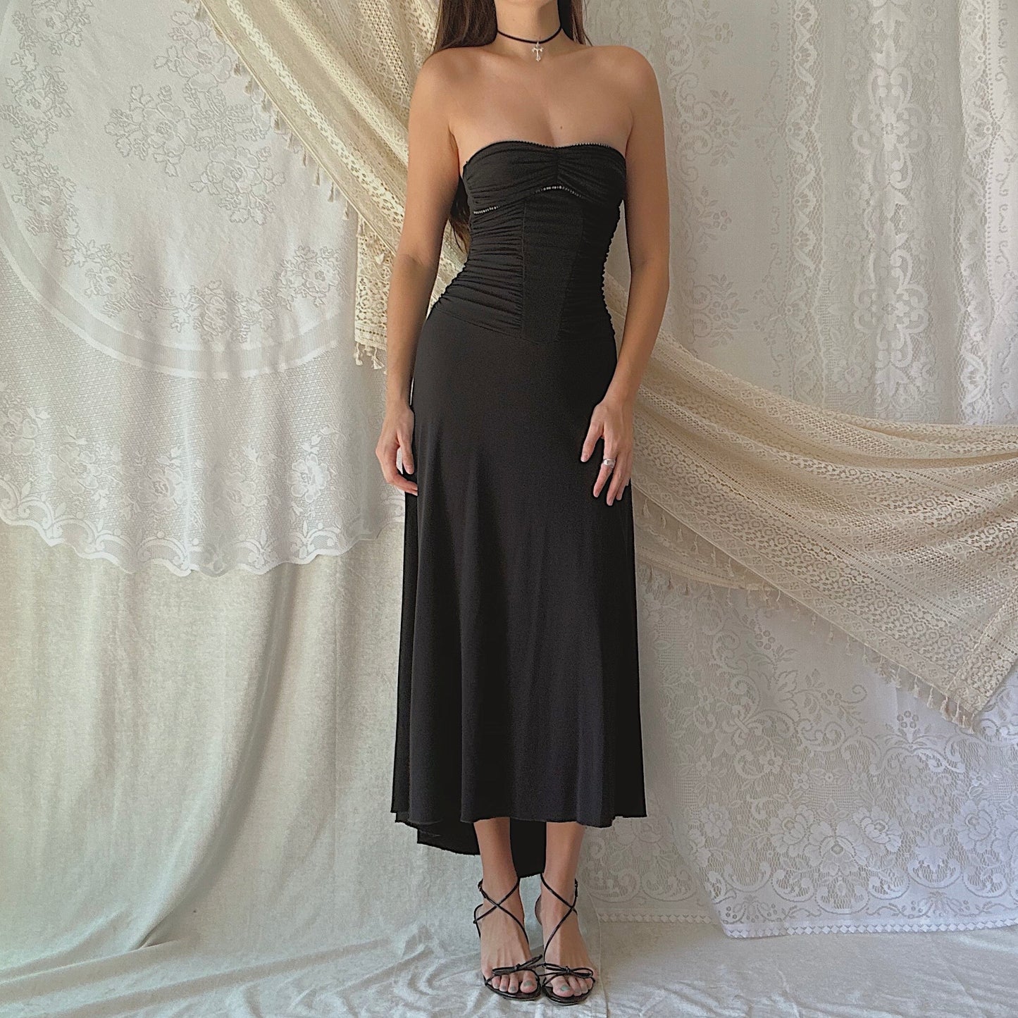 Y2K Black Diamond Strapless Gown / SZ S