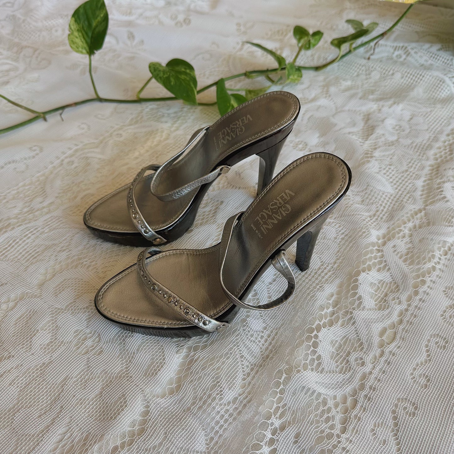Gianni Versace Silver Heeled Sandals / SZ 5.5