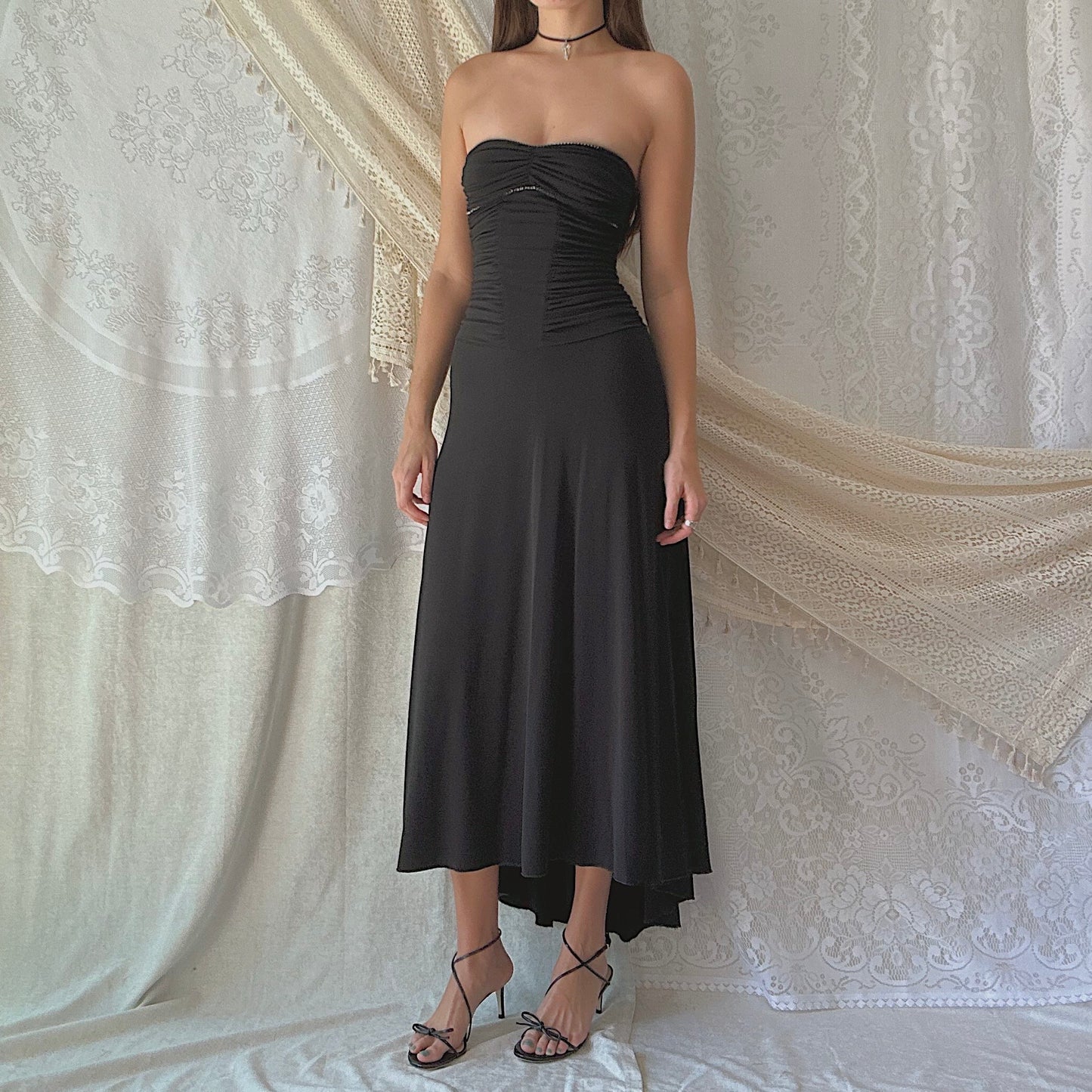 Y2K Black Diamond Strapless Gown / SZ S