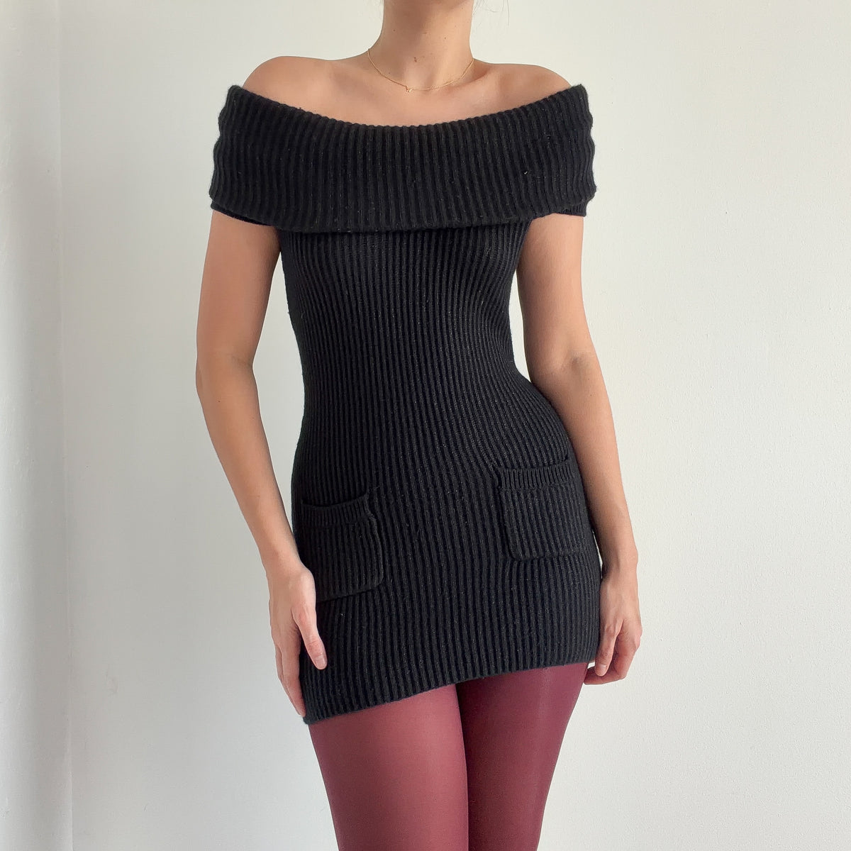 Y2K Black Sparkle Knit Sweater Mini Dress / SZ S/M