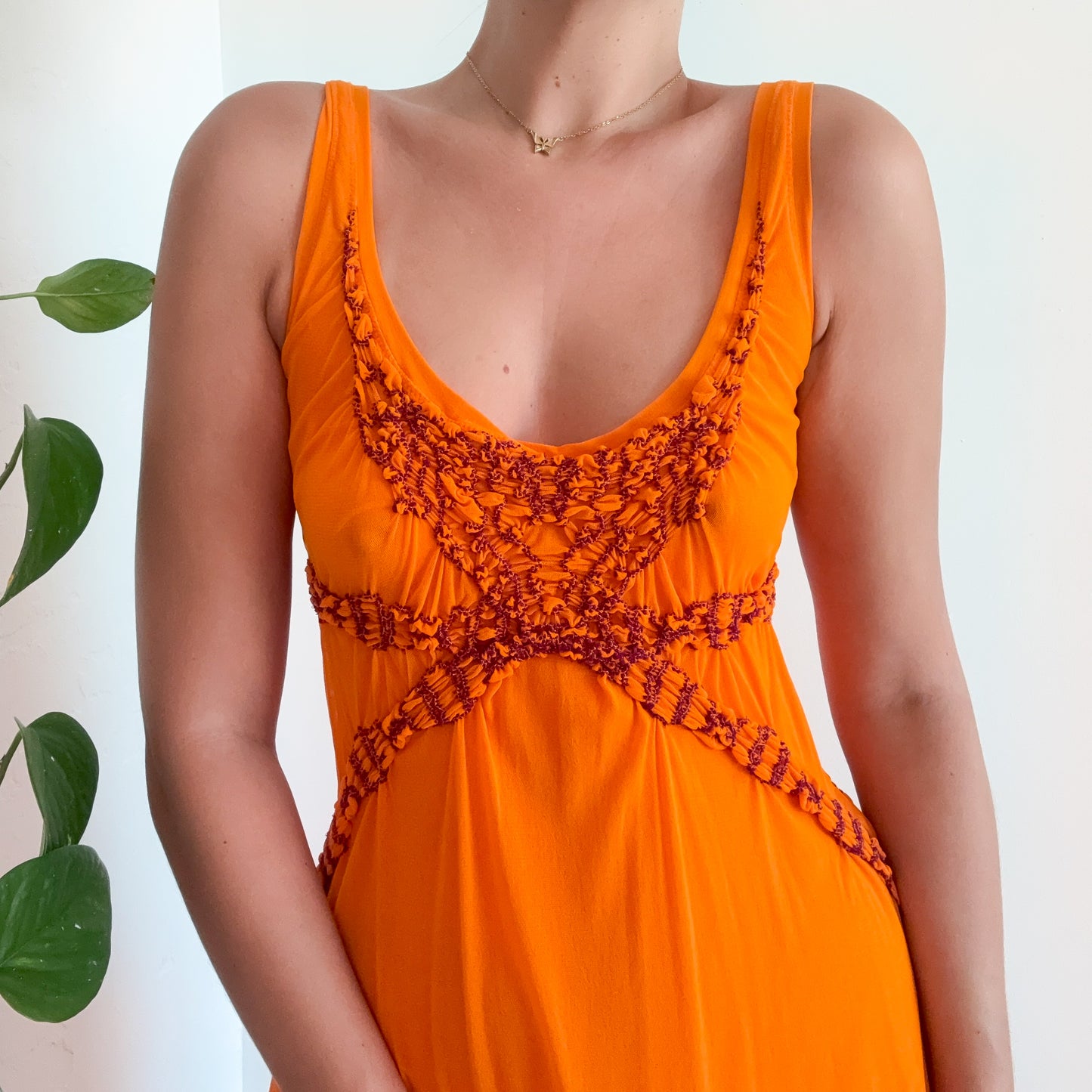 Y2K Orange & Purple Mesh Maxi Dress / SZ S-L