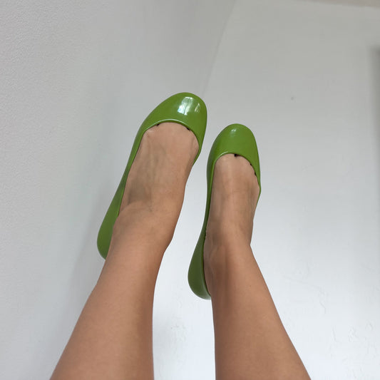 Y2K Lime Green Rubber Ballet Flats / SZ 8