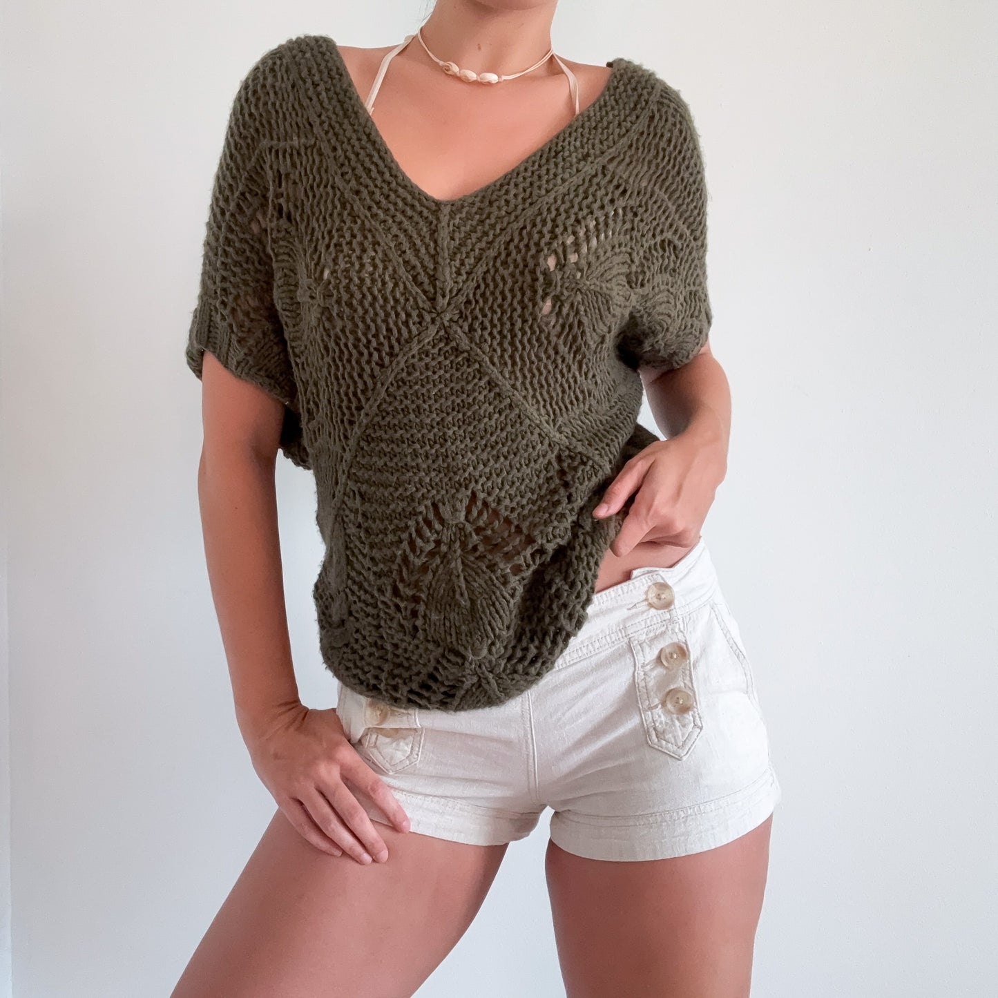 2010's Army Green Slouchy Sweater Top / SZ M
