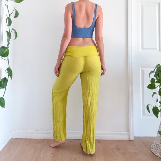 Contemporary Chartreuse Linen Foldover Pants / SZ M