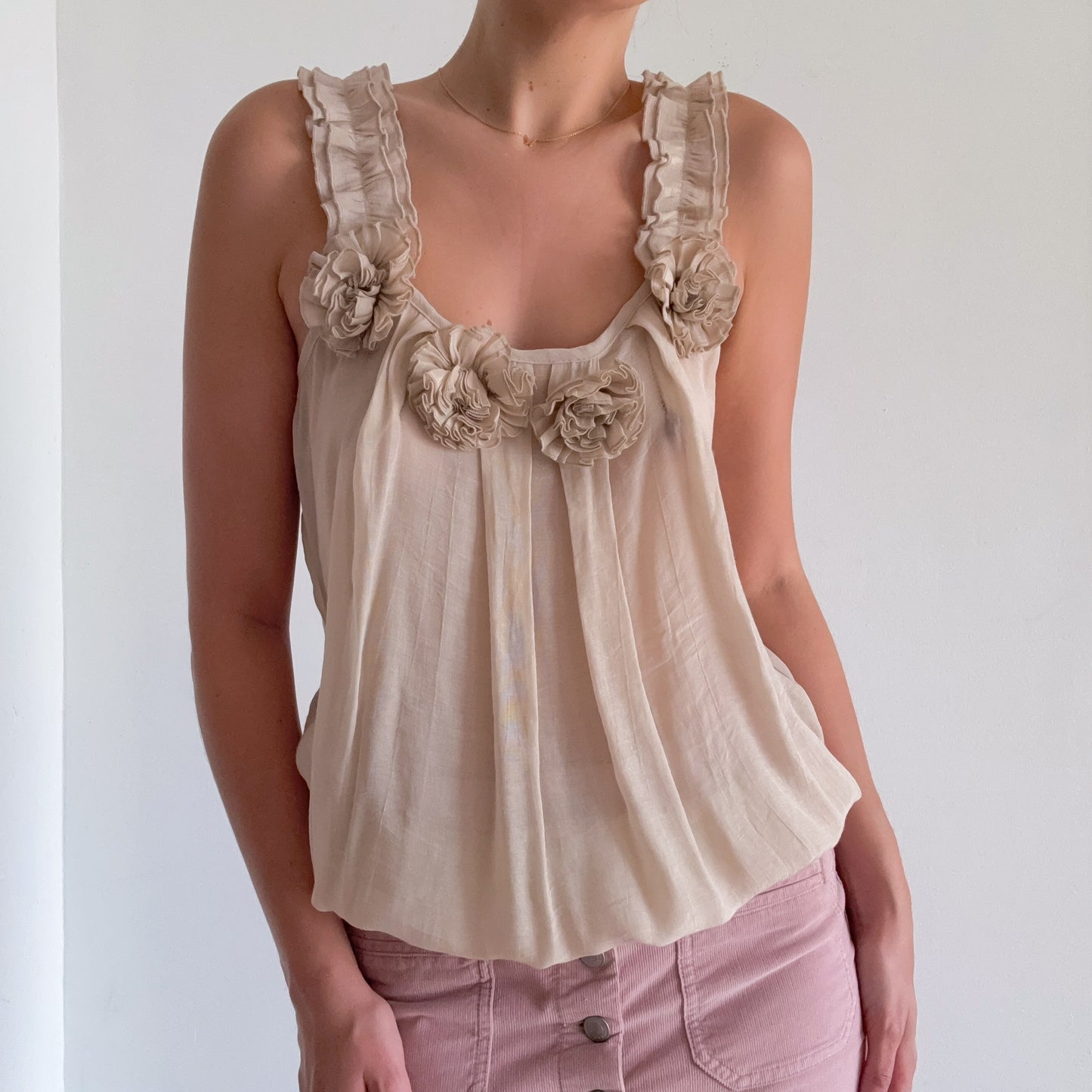 Y2K Beige Slouchy Rosette Top / SZ M