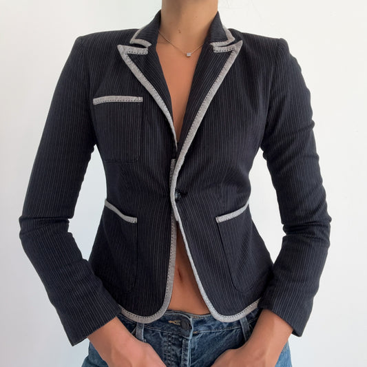 Y2K Black & Grey Pinstripe Cotton Blazer / SZ XS-S