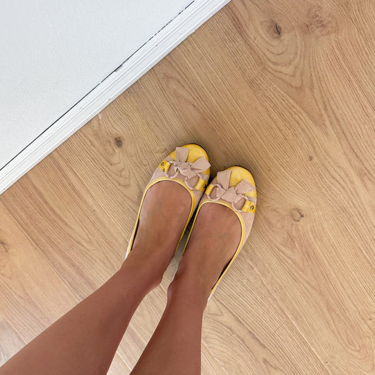 Y2K Ballet Pink & Yellow Suede Ballet Flats / SZ 8