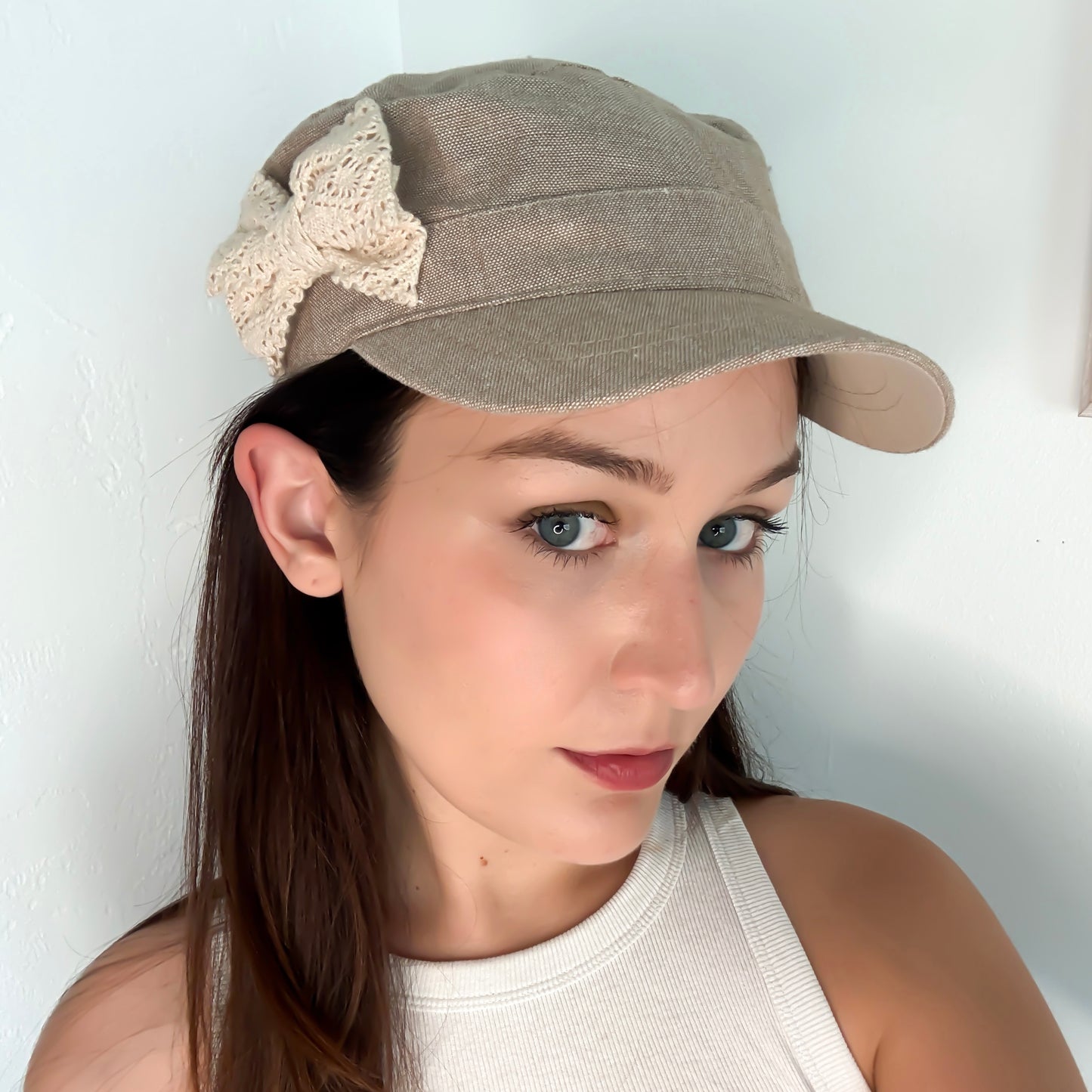 Y2K Ecru Linen Bow Army Cap
