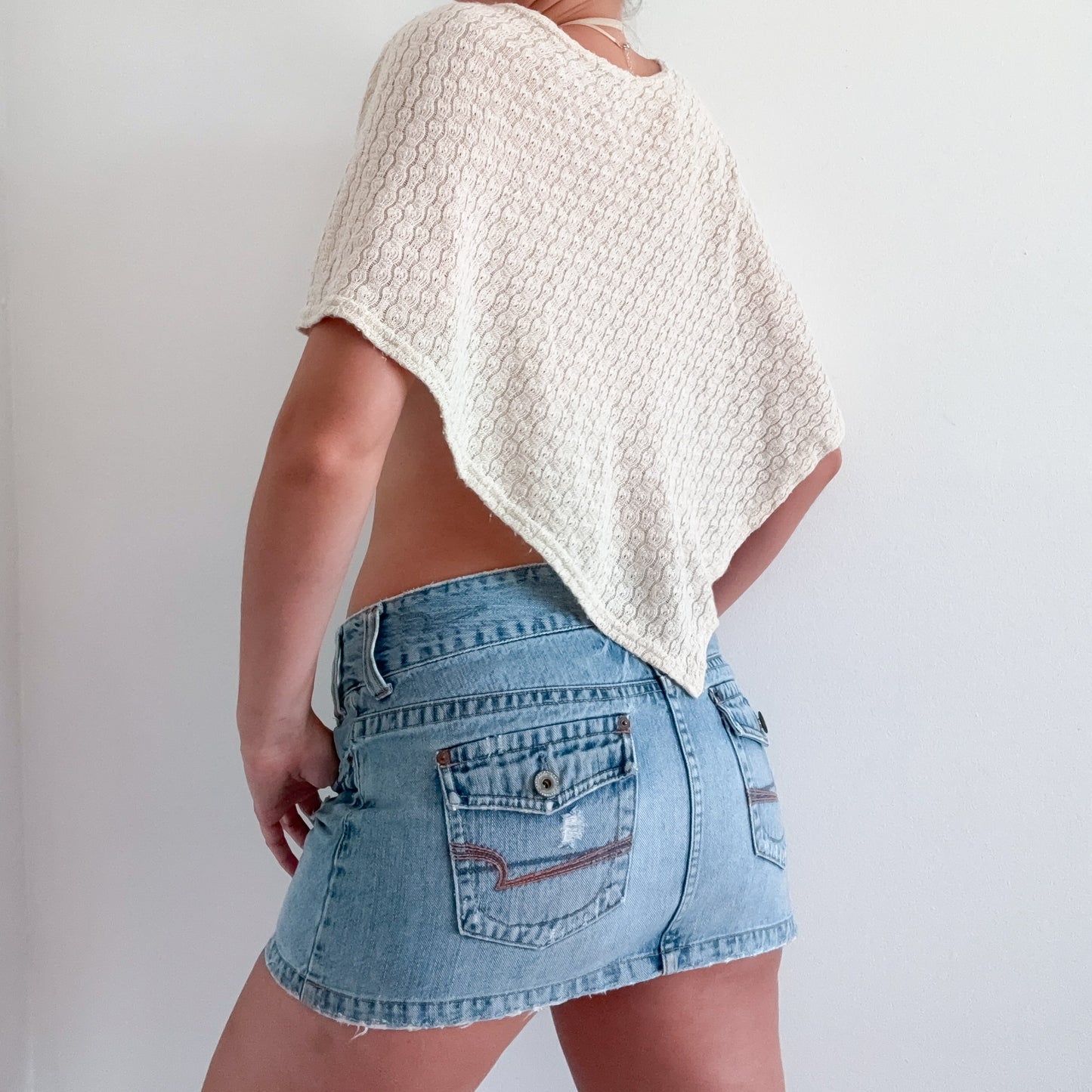 Y2K Cream Sparkle Knit Poncho / SZ S/M