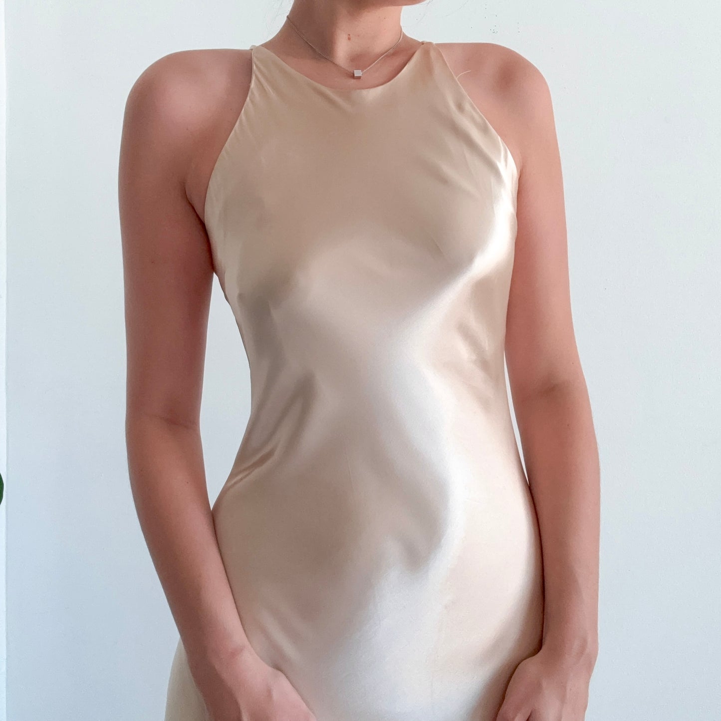 90's Champagne Silky Maxi Dress / SZ 4/6