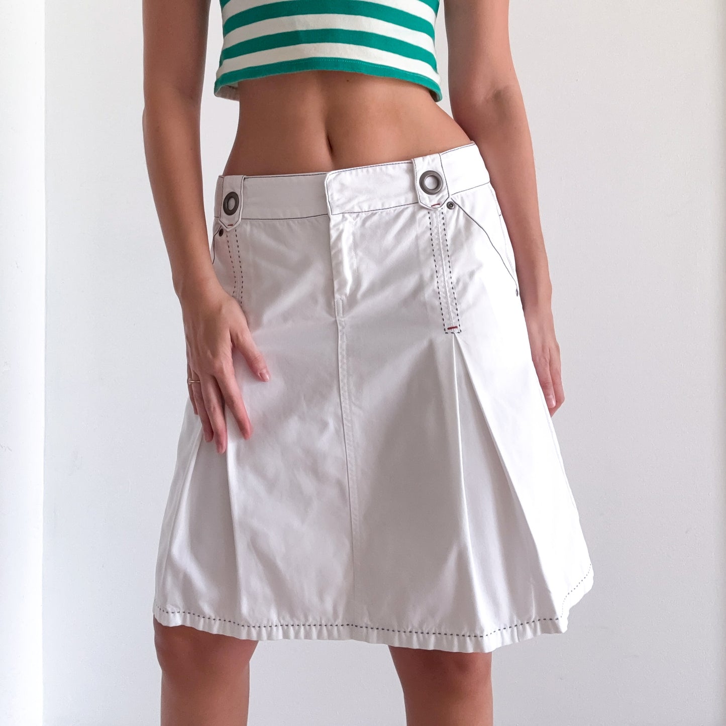 Y2K White Cotton Nautical Midi Skirt / SZ M