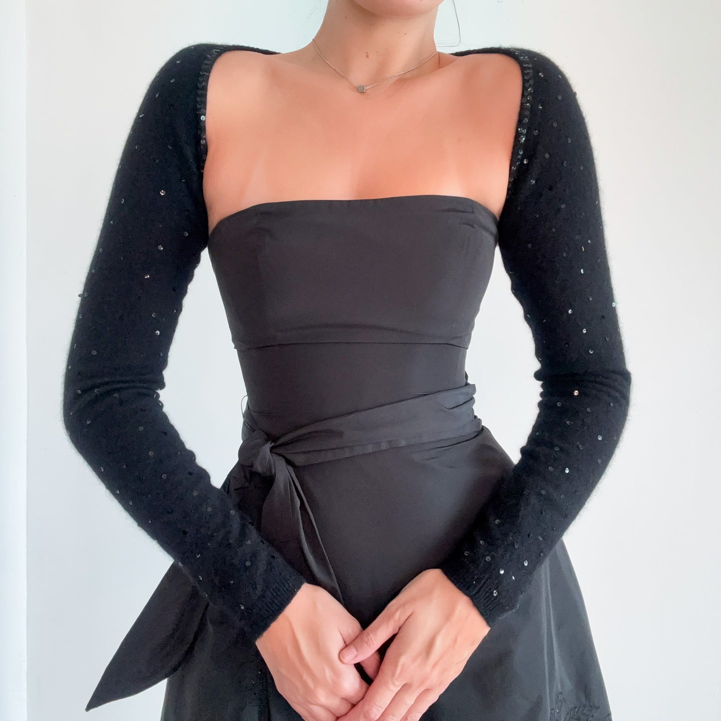 Y2K DKNY Black Wool Sequin Shrug / SZ M