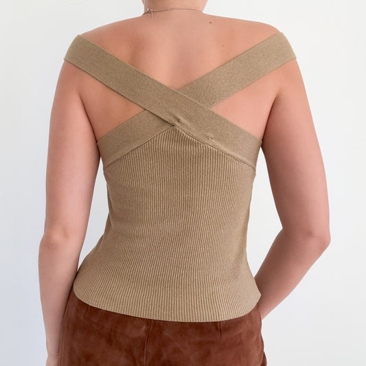 Light Brown Knit Criss Cross Top / SZ S-M