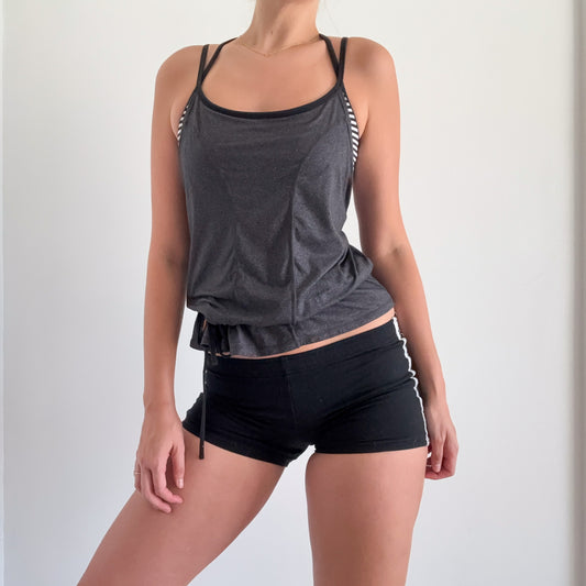 Y2K Grey Striped Layered Workout Top / SZ M
