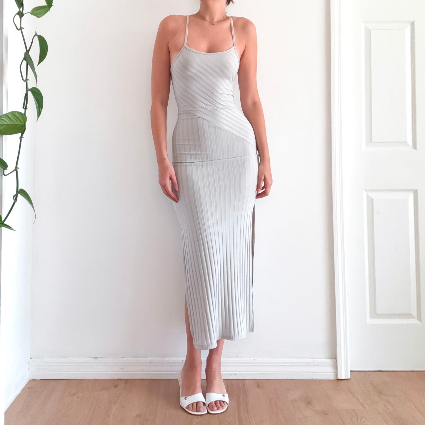 Y2K Grey Slit Maxi Dress / SZ S