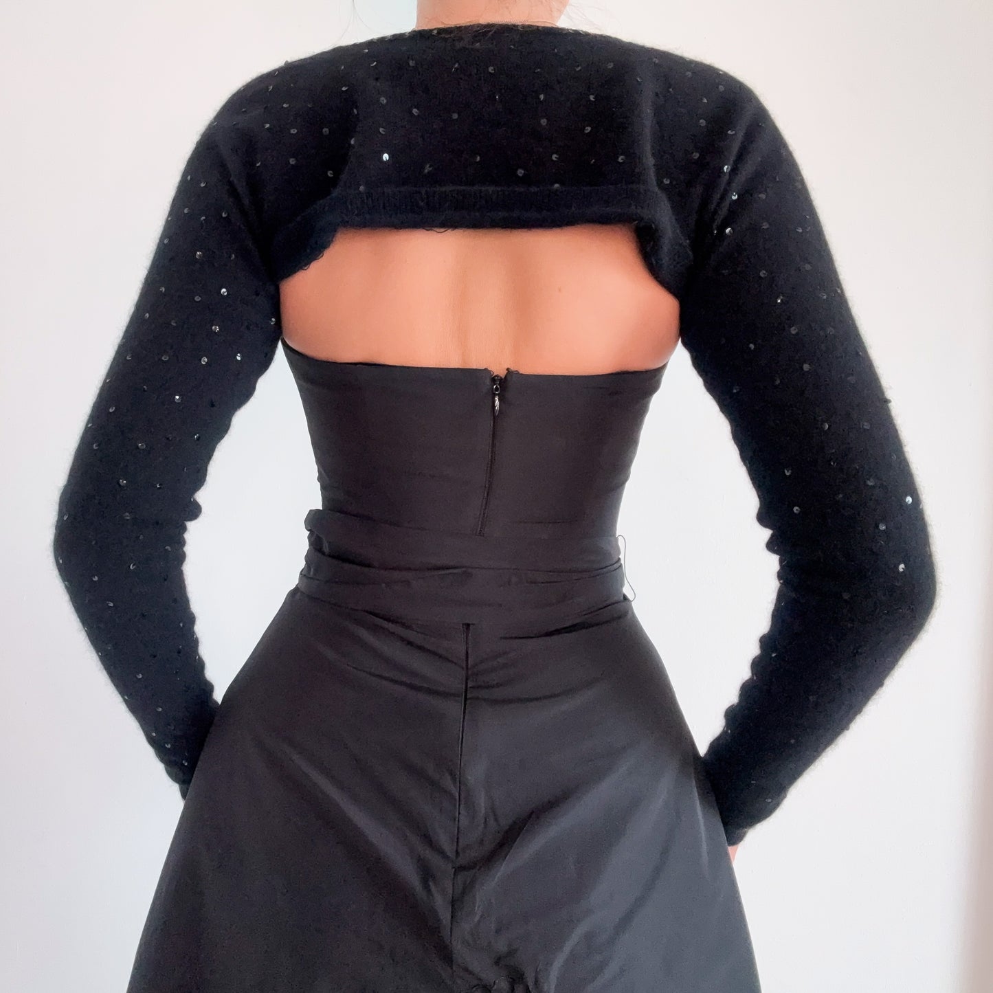 Y2K DKNY Black Wool Sequin Shrug / SZ M