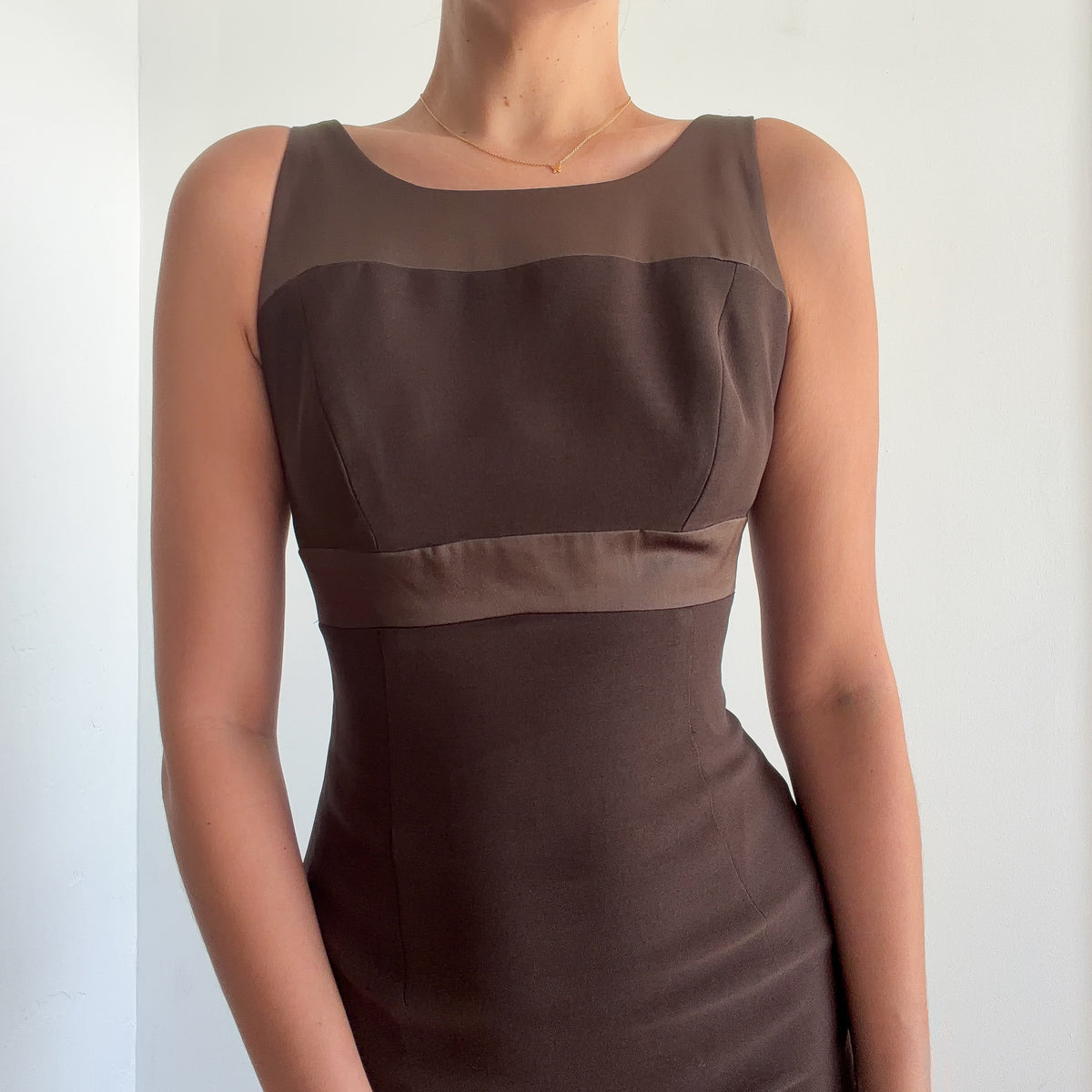 90's Brown Satin Trim Dress / SZ 4