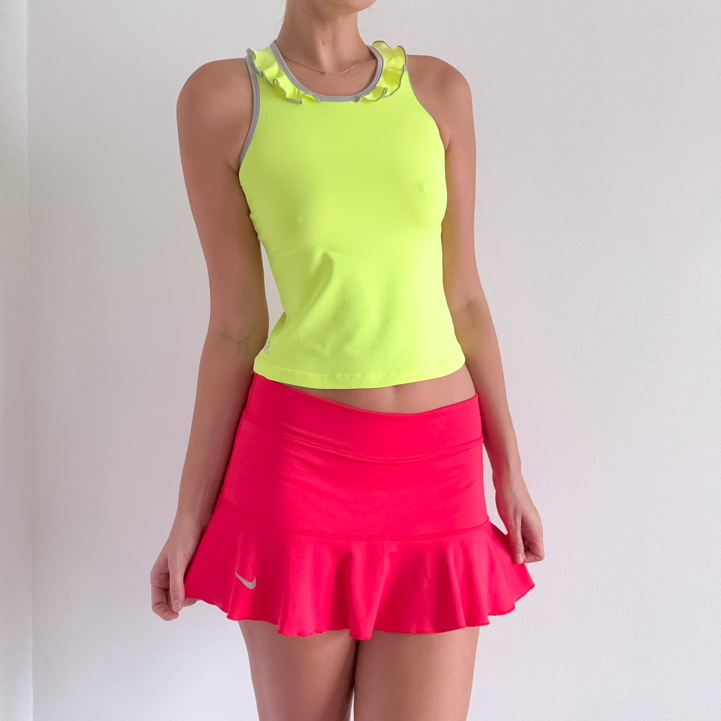 Y2K Neon Yellow Ruffle Workout Top / SZ S