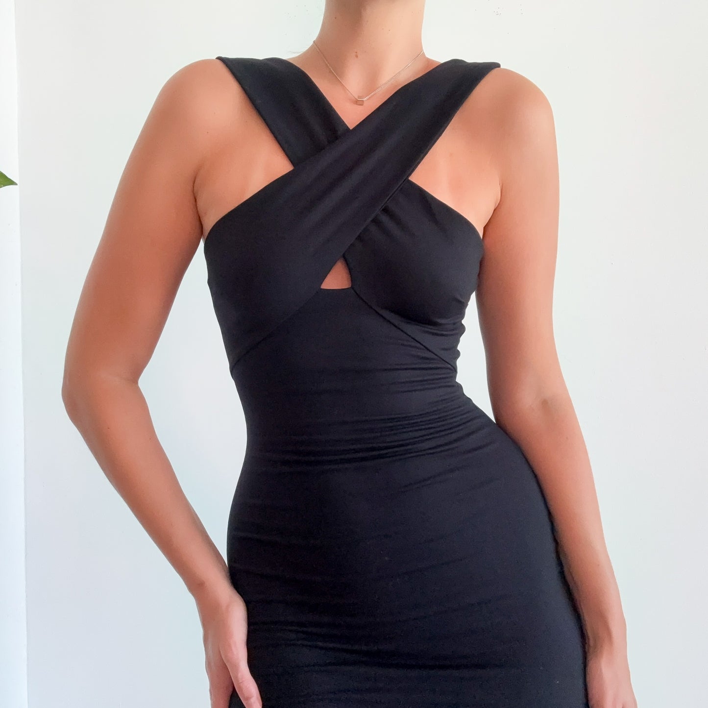Y2K Bebe Black Criss-Cross Midi Dress / SZ S