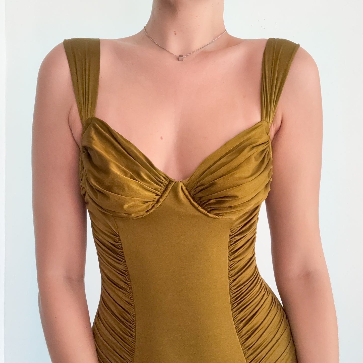 90's Italian Olive Ruched Swimsuit / SZ S