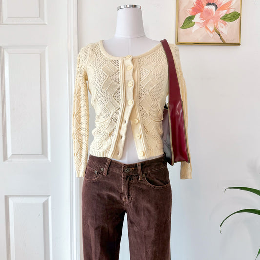 Y2K Cream Knitted Cardigan / SZ S