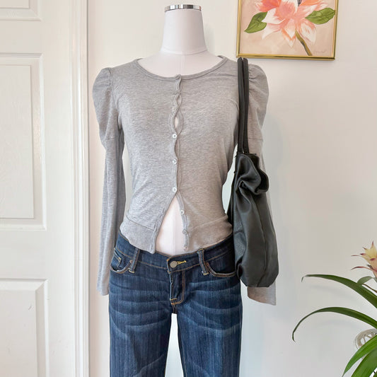 Y2K Grey Cotton Puff Sleeve Cardigan / SZ S/M