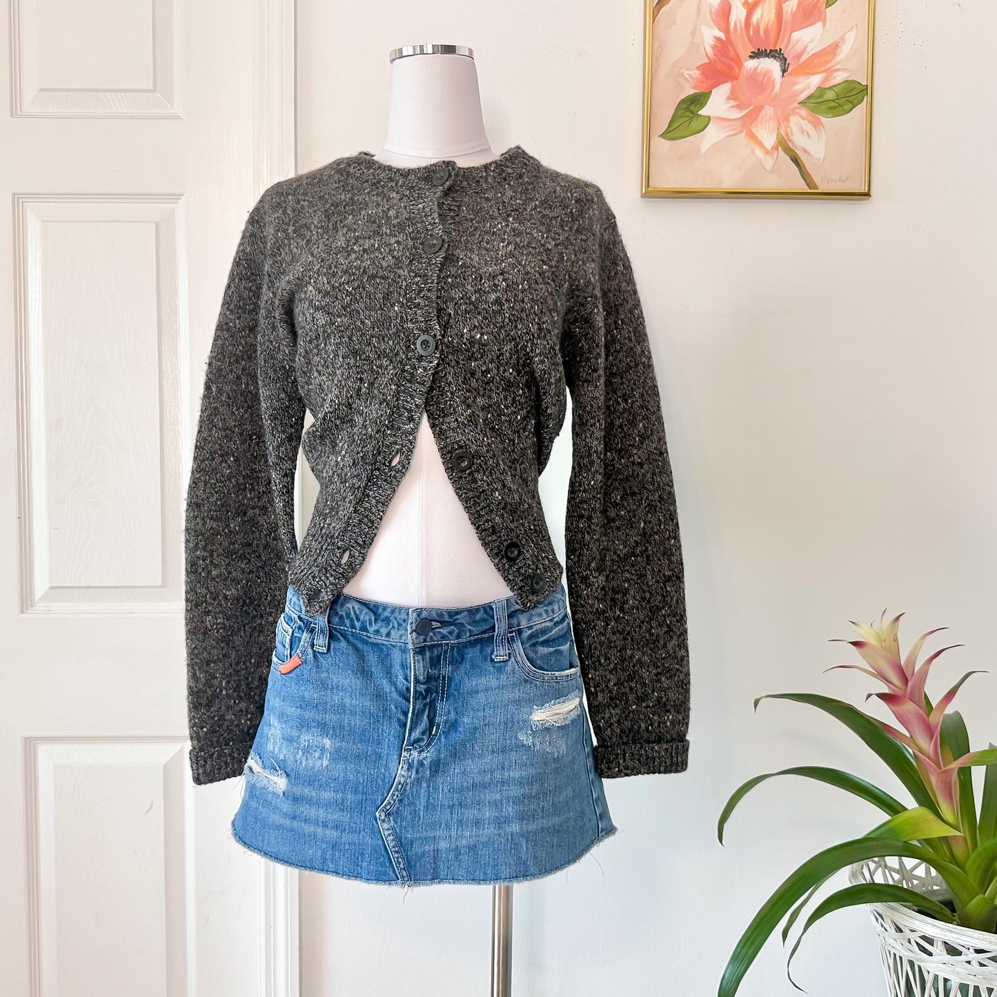 90's Gap Grey Cardigan Chunky Sweater / SZ M-L