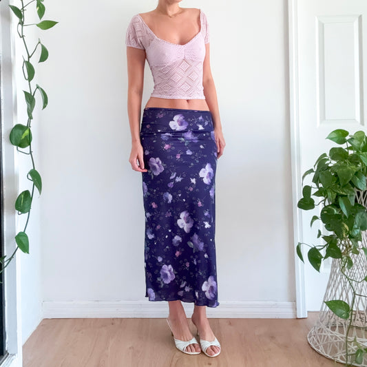 Y2K Purple Floral Maxi Skirt / SZ M