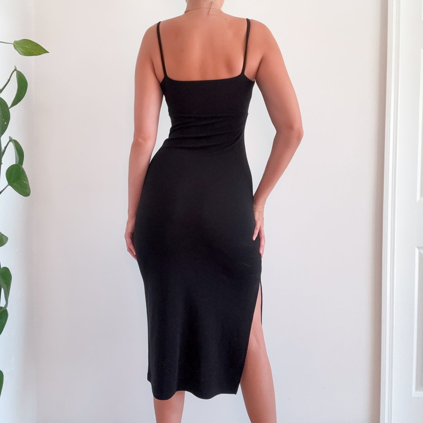 Y2K Black Slinky Slit Midi Dress / SZ XS-S