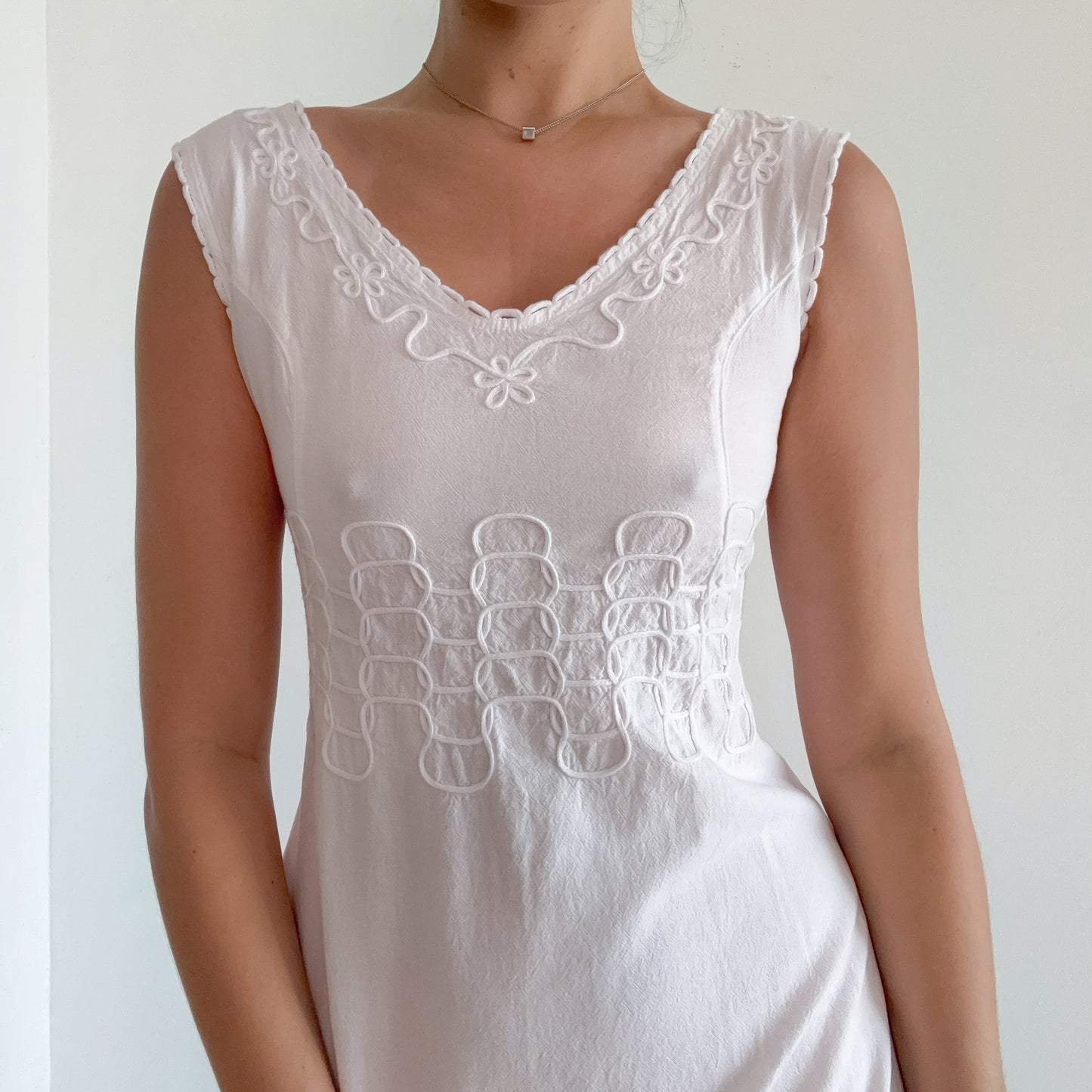 White Cotton Squiggle Cutout Mini Dress / SZ XS/S