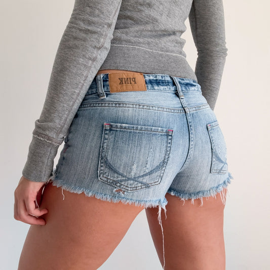 Y2K VS Pink Denim Frayed Shorts / SZ 6/8