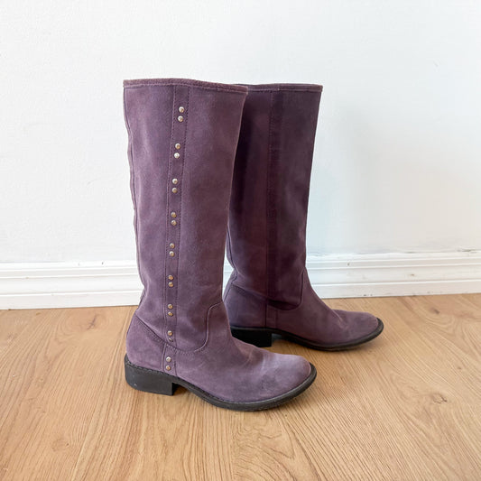 Y2K Purple Suede Studded Boots / SZ 6.5