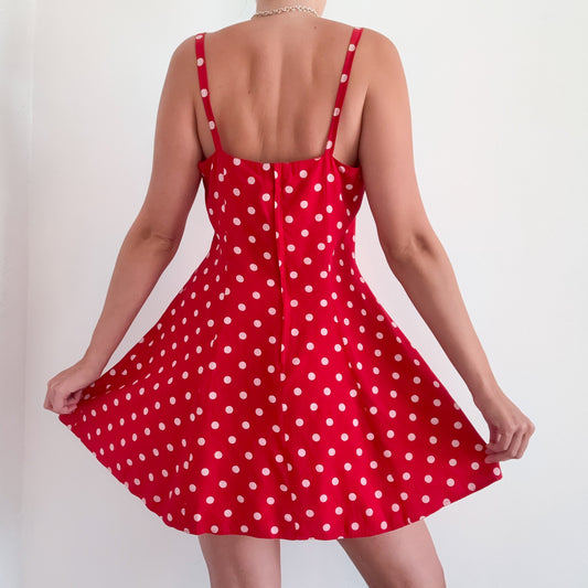 90's Red Polka Dot Mini Dress / SZ M