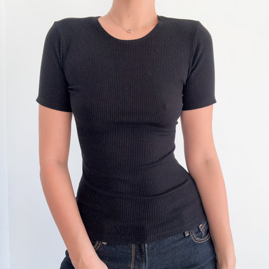 Reformation Black Ribbed Tee / SZ M