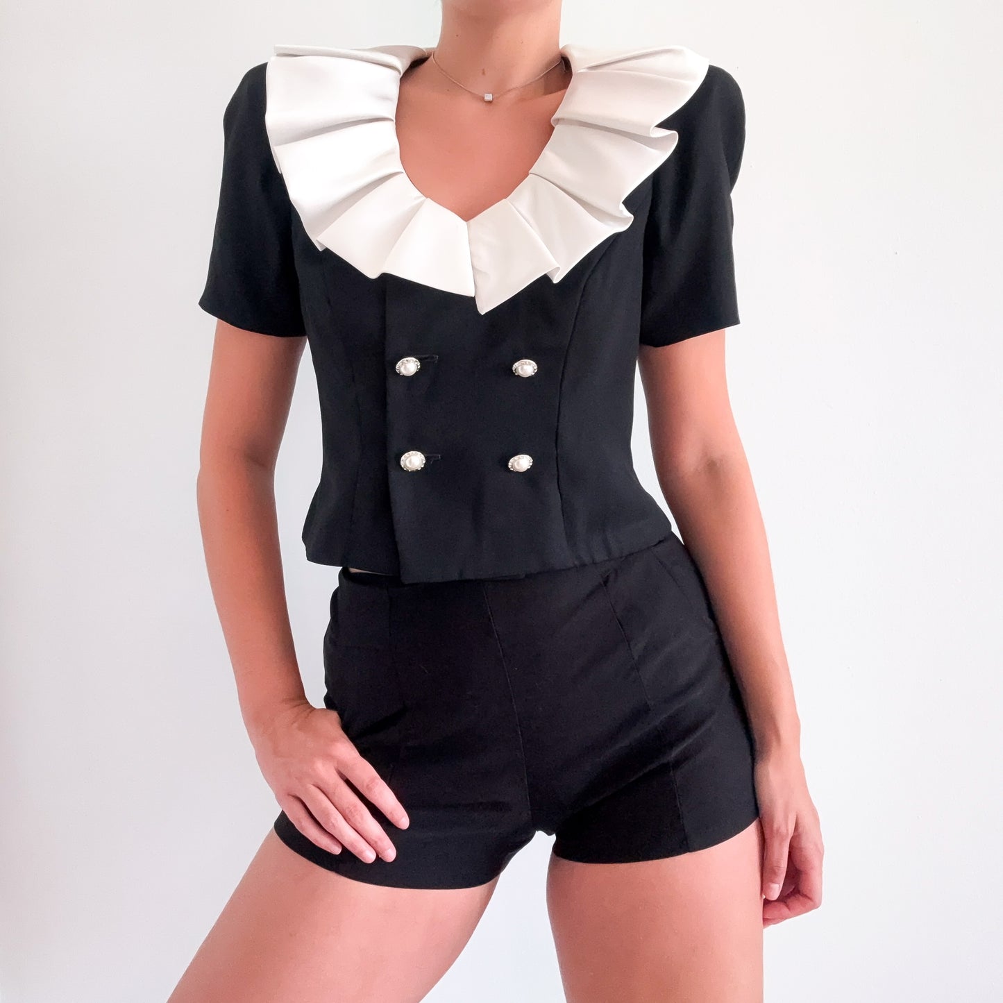 80's Black & White Cropped Jacket / SZ S/M