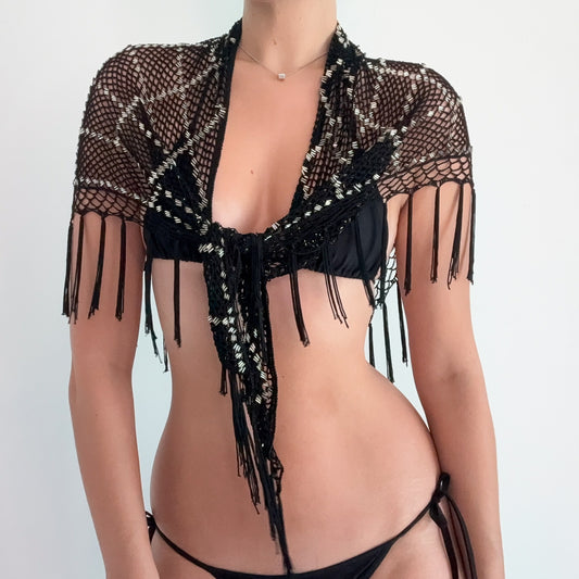 Italian Crochet Beaded Fringe Shawl / Sarong