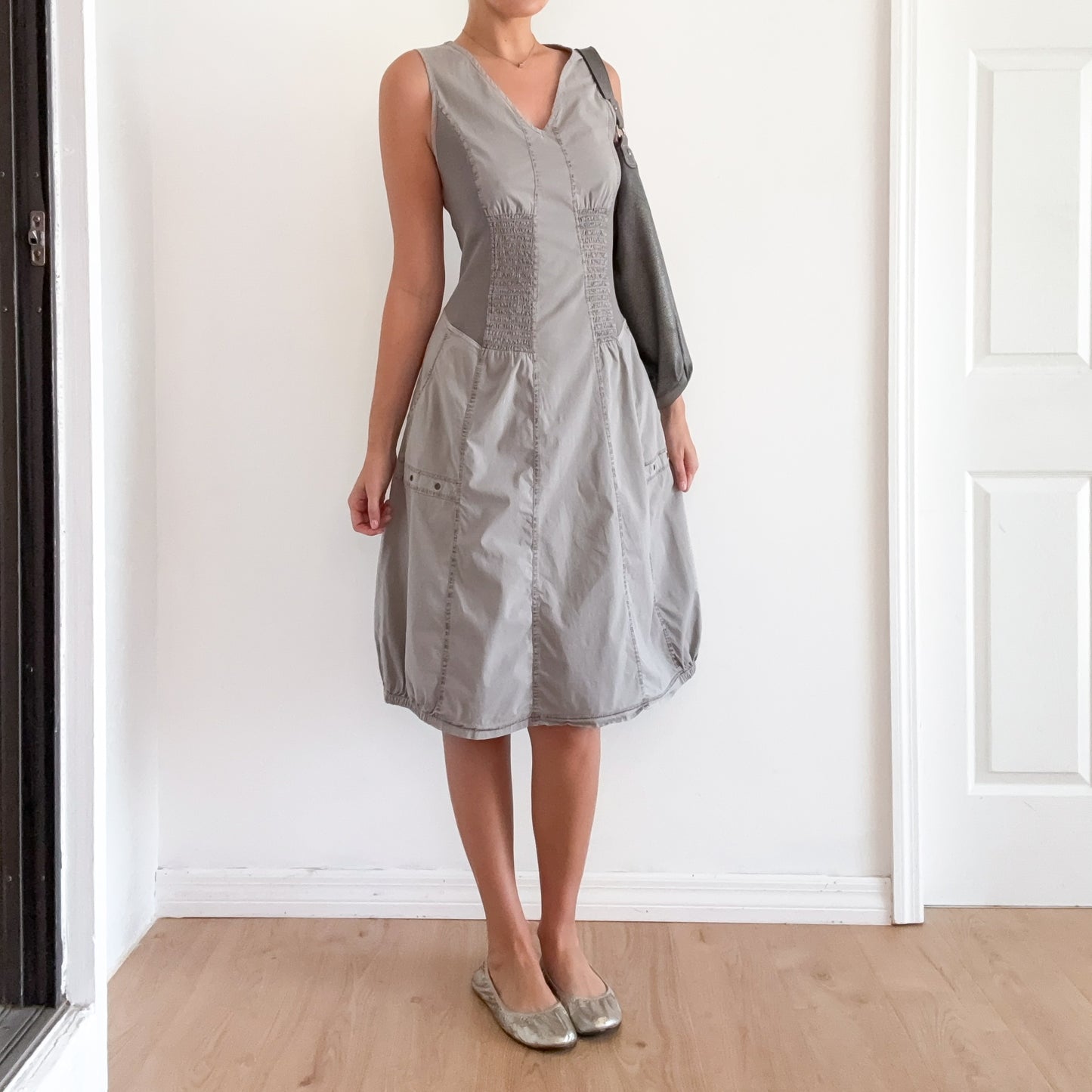 Y2K Grey Cotton Cargo Midi Dress / SZ S-M