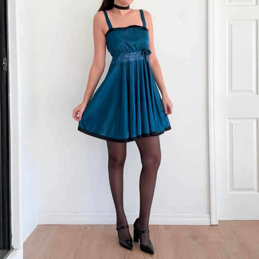 80's Peacock & Black Ribbon Nighty / SZ S