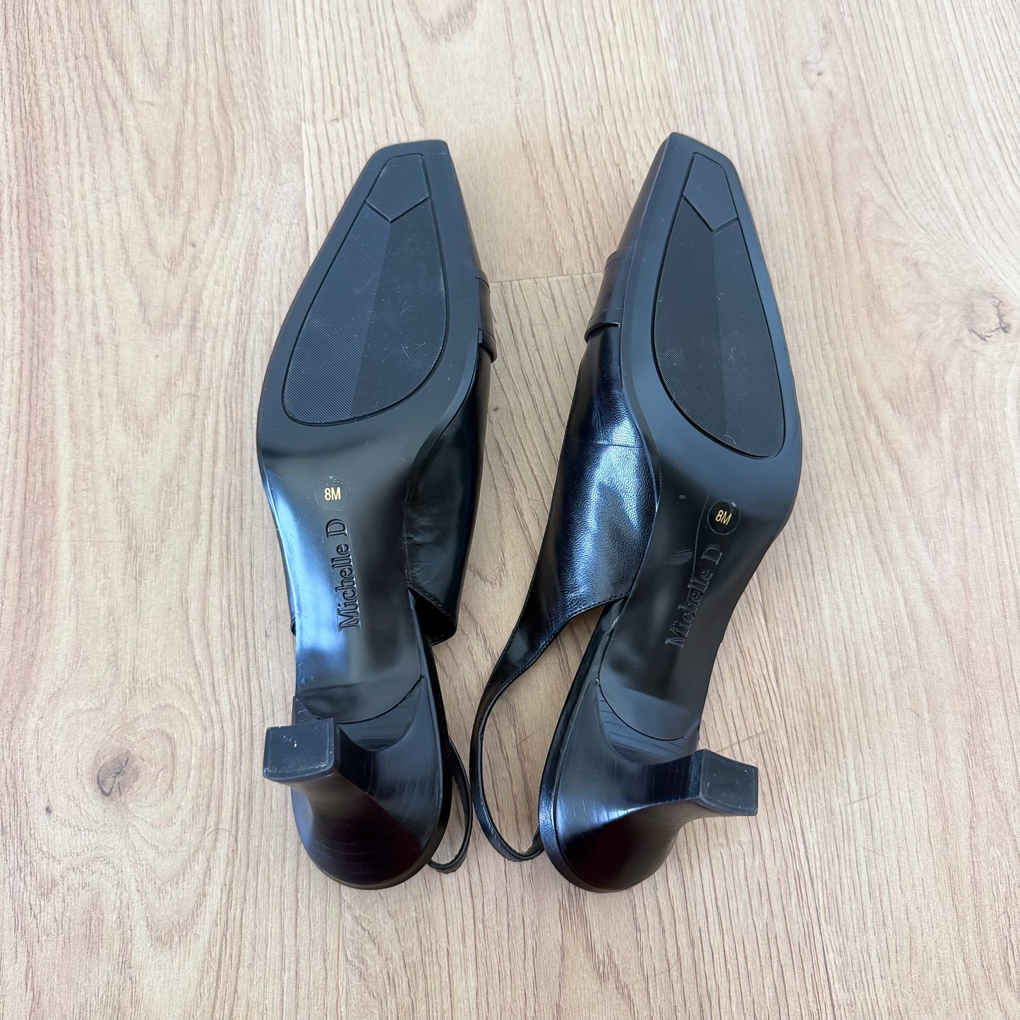 Y2K Black Leather Button Slingbacks / SZ 8