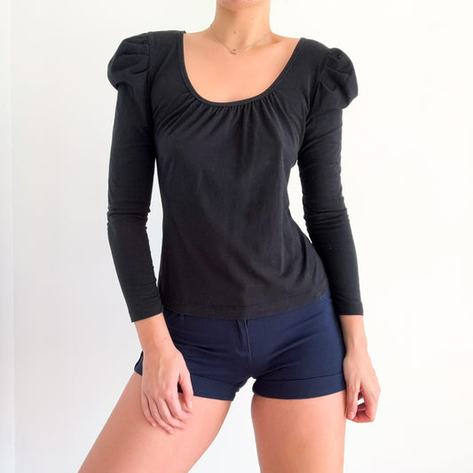 Y2K Black Cotton Puff Sleeve Long Sleeve / SZ M-L