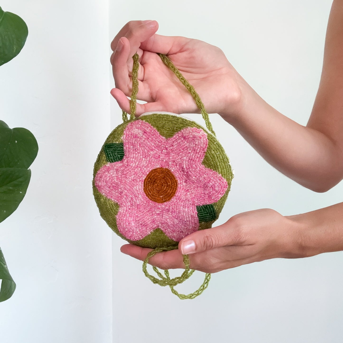 Y2K Green & Pink Flower Beaded Mini Purse