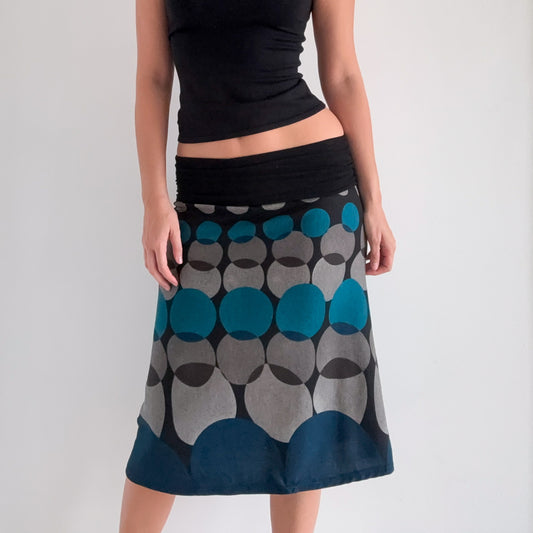 Y2K Teal & Black Dot Foldover Midi Skirt / SZ S/M