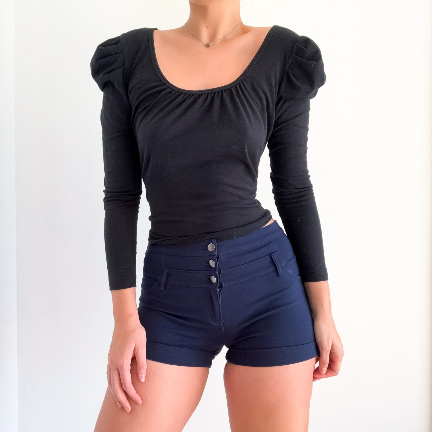 Y2K Black Cotton Puff Sleeve Long Sleeve / SZ M-L