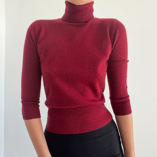 90's Burgundy Wool Knit Turtleneck / SZ S