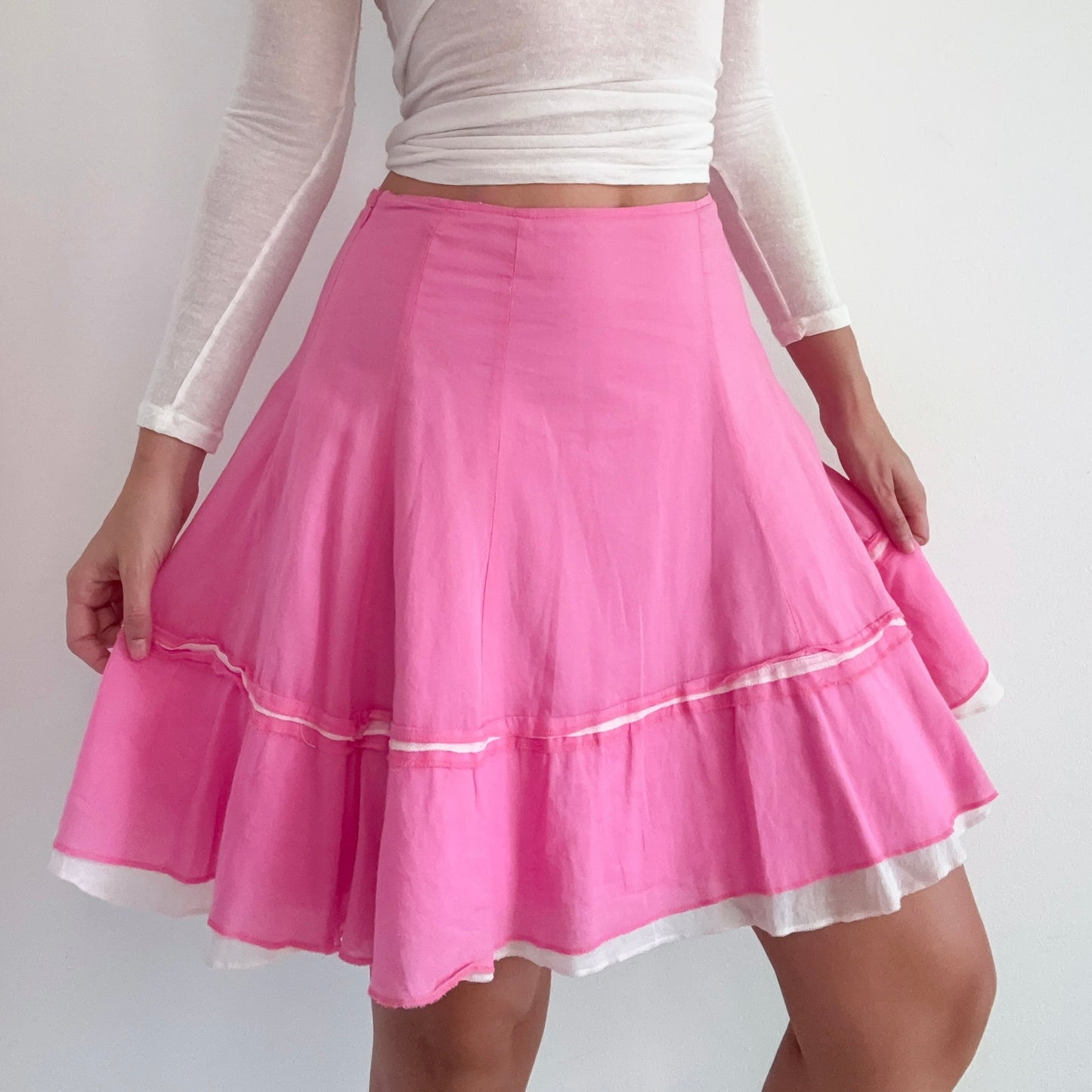 Y2K Bubblegum Pink Cotton Midi Skirt / SZ 0-2