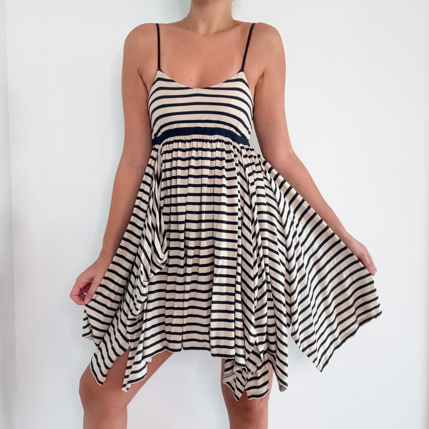 2010's Navy & Beige Striped Dress / SZ S